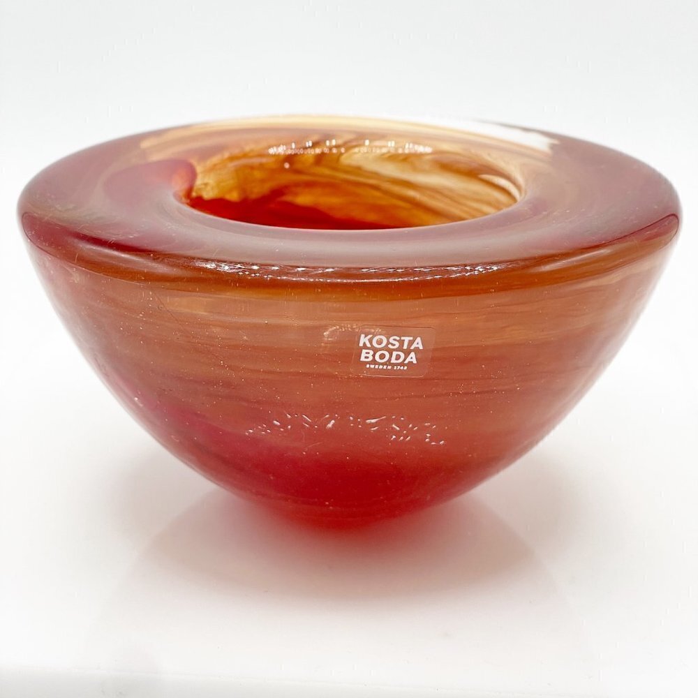 Kosta Boda Atoll Orange Votive Holder Crystal Hand Blown Anna Ehrner Sweden